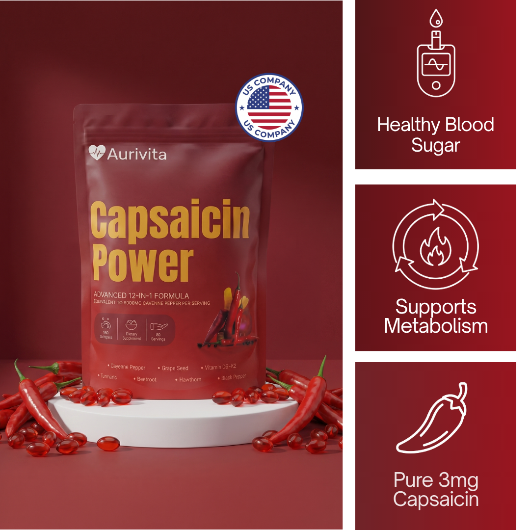 Aurivita Capsaicin Power - Cayenne Pepper Softgels Formulated For Diabetics